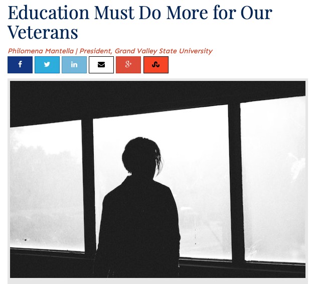 Screenshot of education must do more for our veterans article with photo of person looking out of window